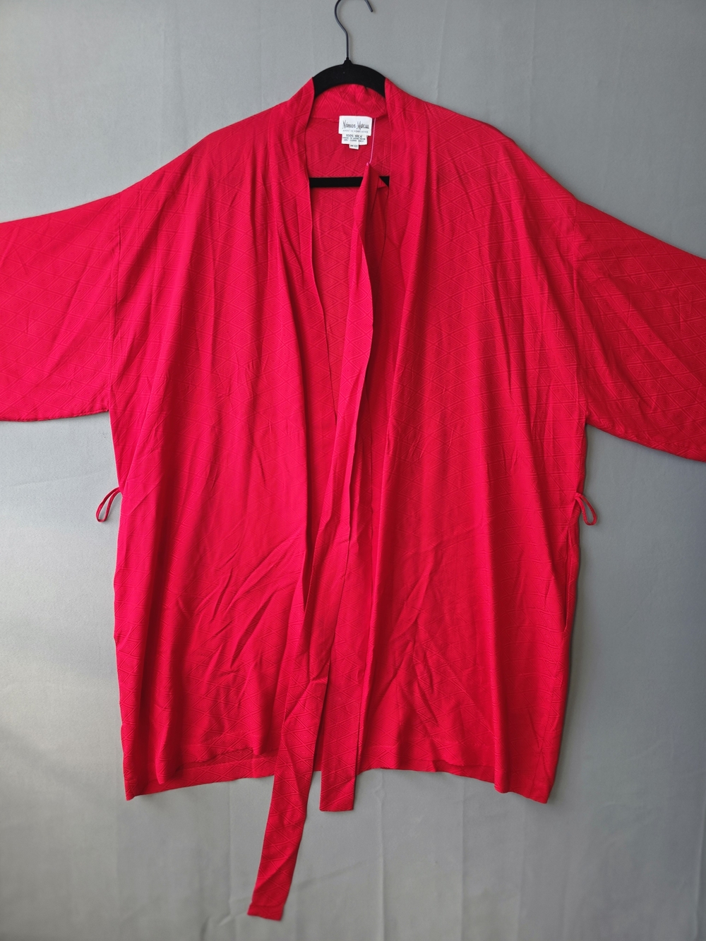 Neiman Marcus 100% Silk Red Jacquard Kimono Duster Robe One Size Hong Kong